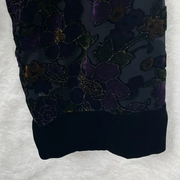 Vintage BurnOut Open Cardigan Womens S/M Floral Black Velvet Trim Dark Fairy - Picture 6 of 15